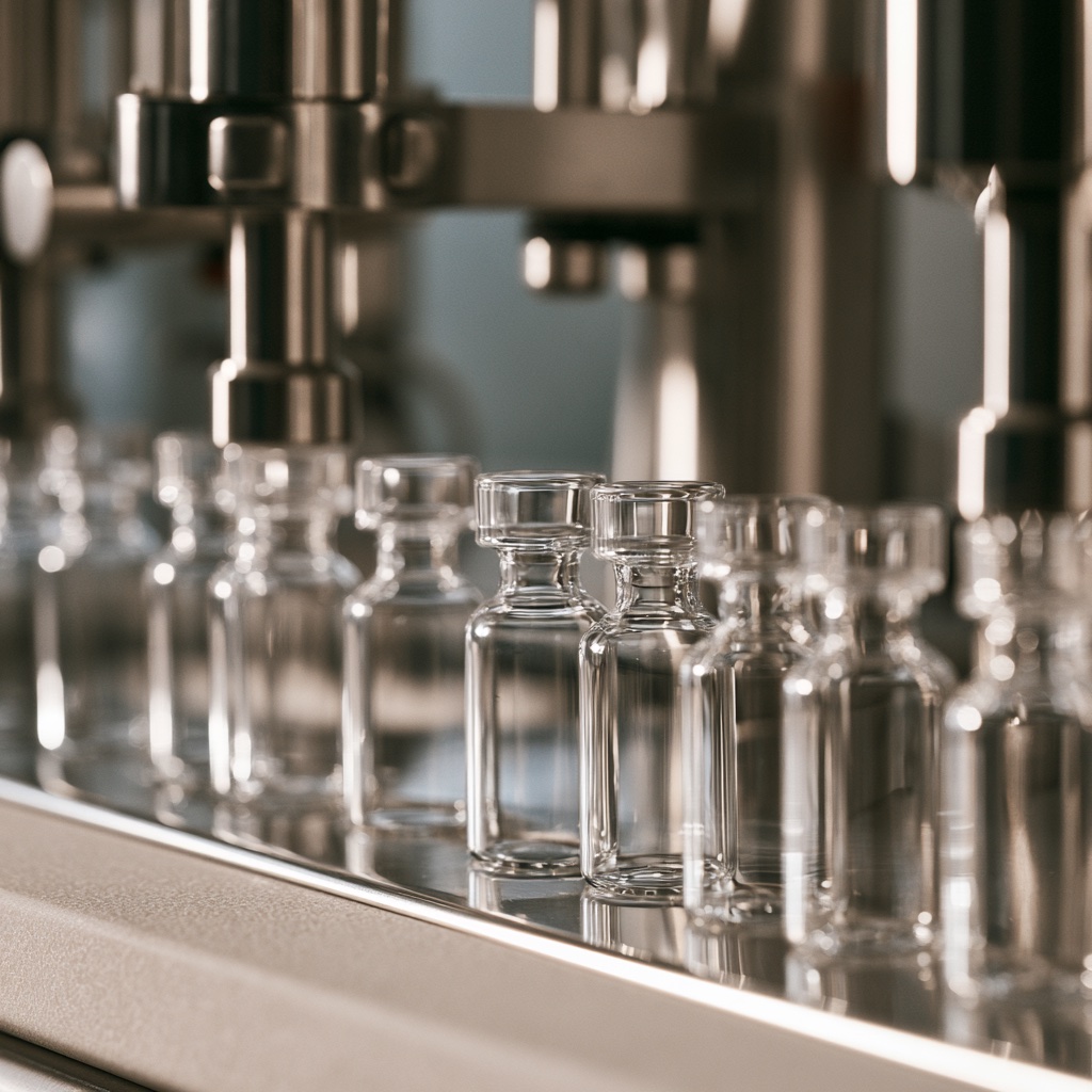 Clear research vials in a controlled laboratory preparation environment