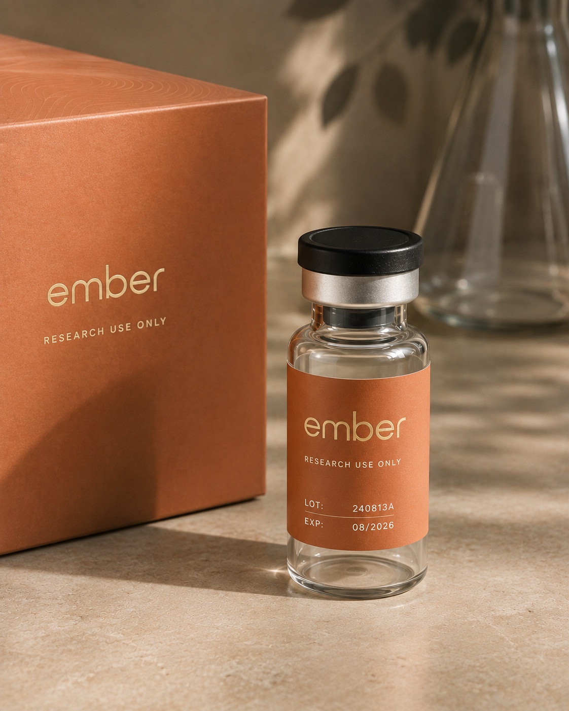 EMBER research vial showing lot and expiration traceability